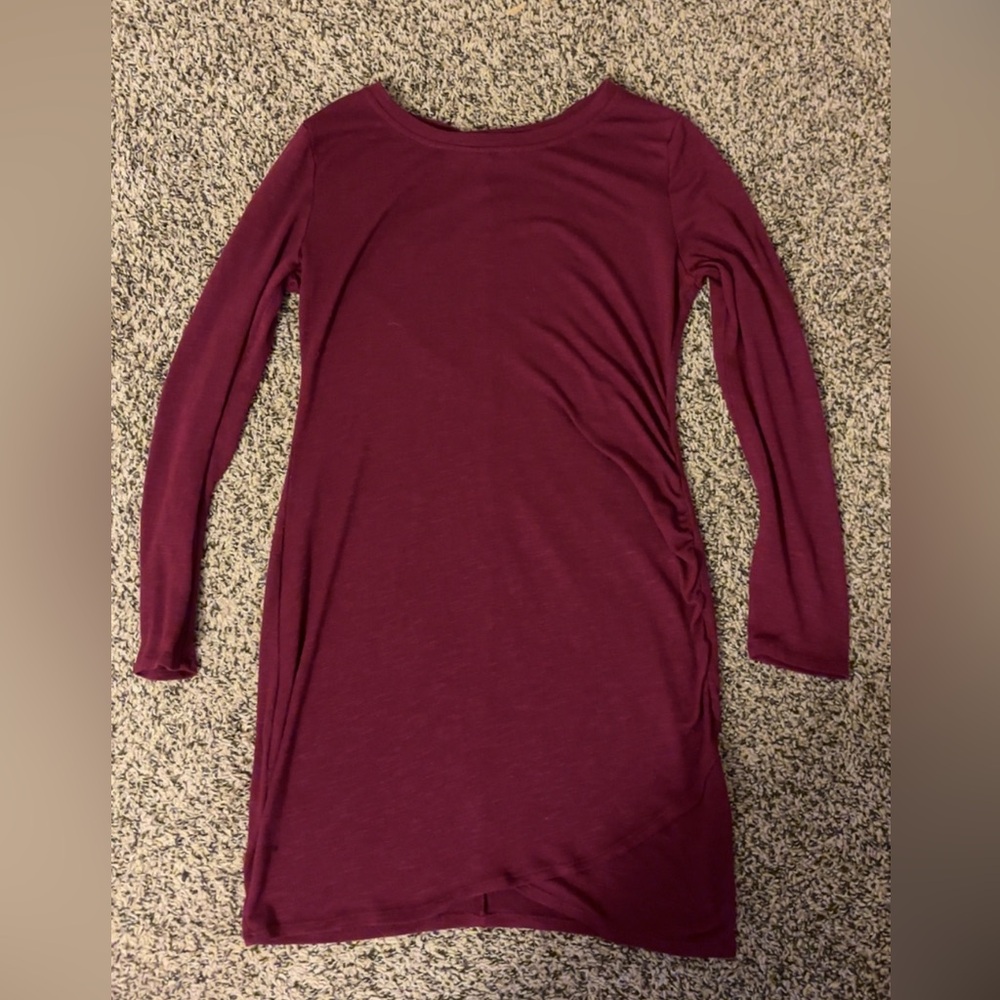 love, Fire Scoop Neck Long Sleeve Dress in Burgundy